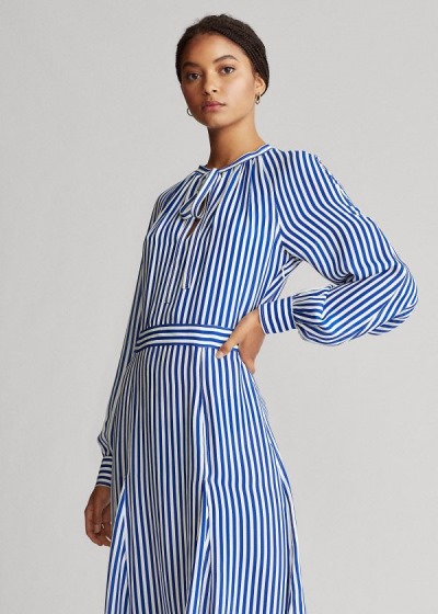 Women's Polo Ralph Lauren Striped Silk-Blend Dresses | 032645ULB